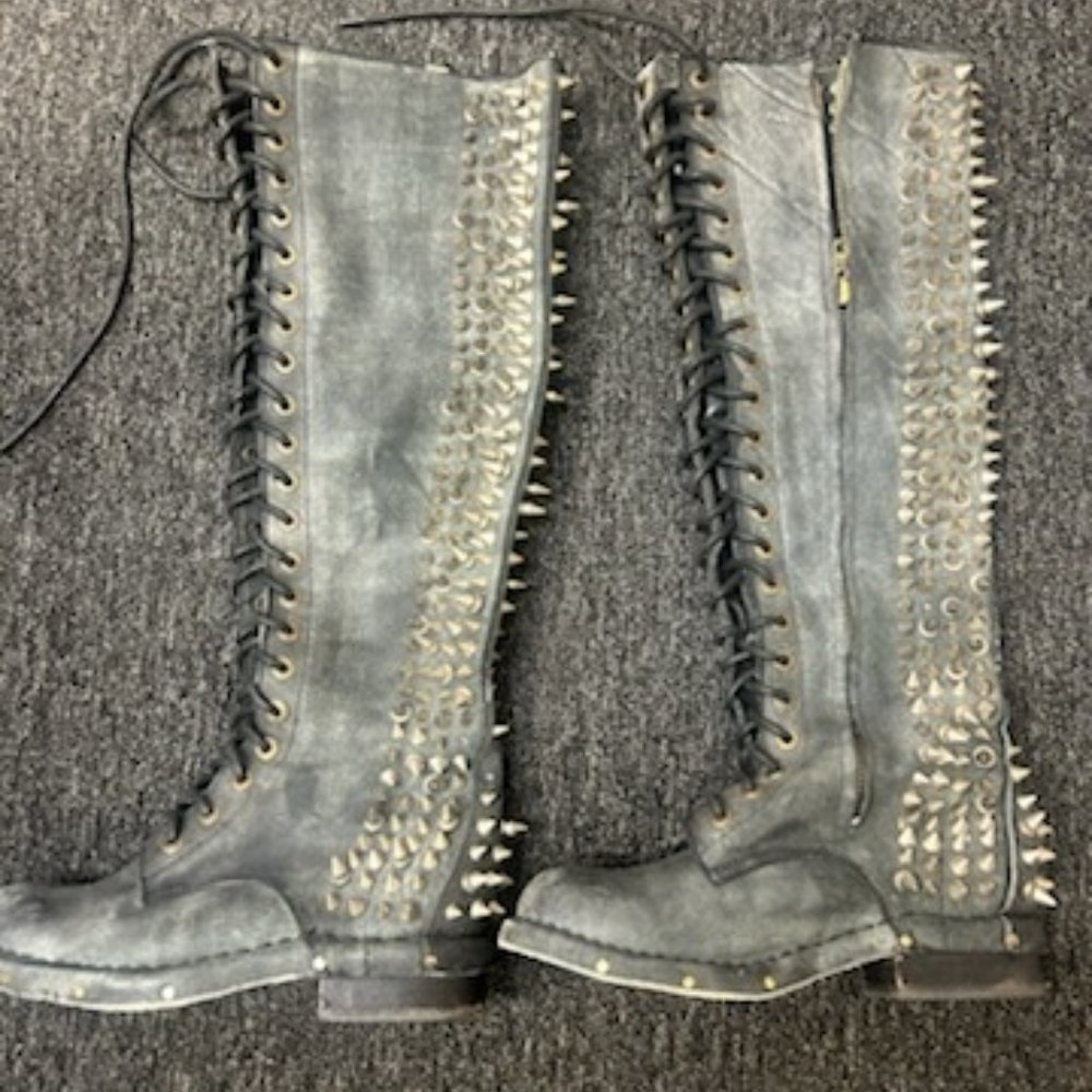 JEFFREY CAMPBELL RARE VINTAGE SPIKED LEATHER KNEE HIGH COMBAT BOOTS